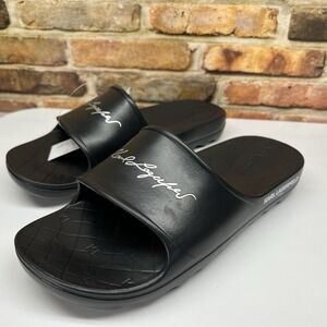 KARL LAGERFELD PARIS FASHION DESIGNER CHANNEL SLIP ON SLIDES BLACK SANDALS SZ 8